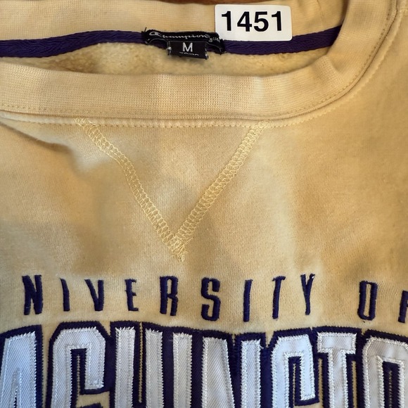 University Of Washington Embroidered Logo Sweatshirt Champion Unisex Med Yellow - Picture 11 of 11